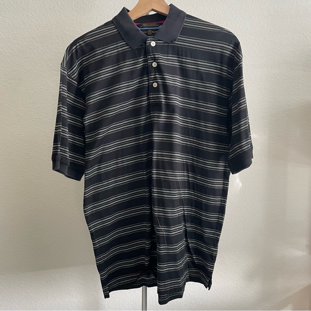 Vintage Tommy Hilfiger Golf Polo Shirt Men's Medium Black with White Stripes